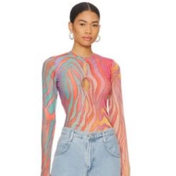 AFRM Marilyn Bodysuit in Multicolor Zebra 1X - Picture 2 of 5